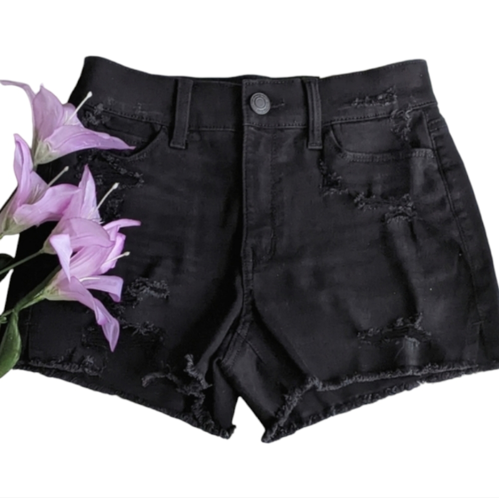 🔖NWT! SO Curvy High Rise Shortie Shorts Black Jean Denim - Picture 15 of 15